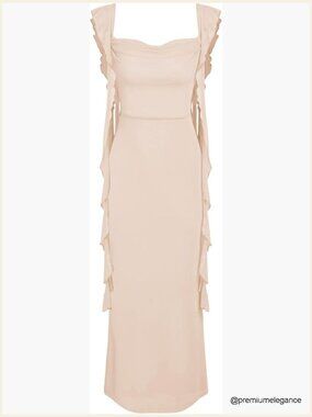 Sleeveless Maxi Mesh Ruffle Formal Dress for Wedding Guest Summer Cocktail